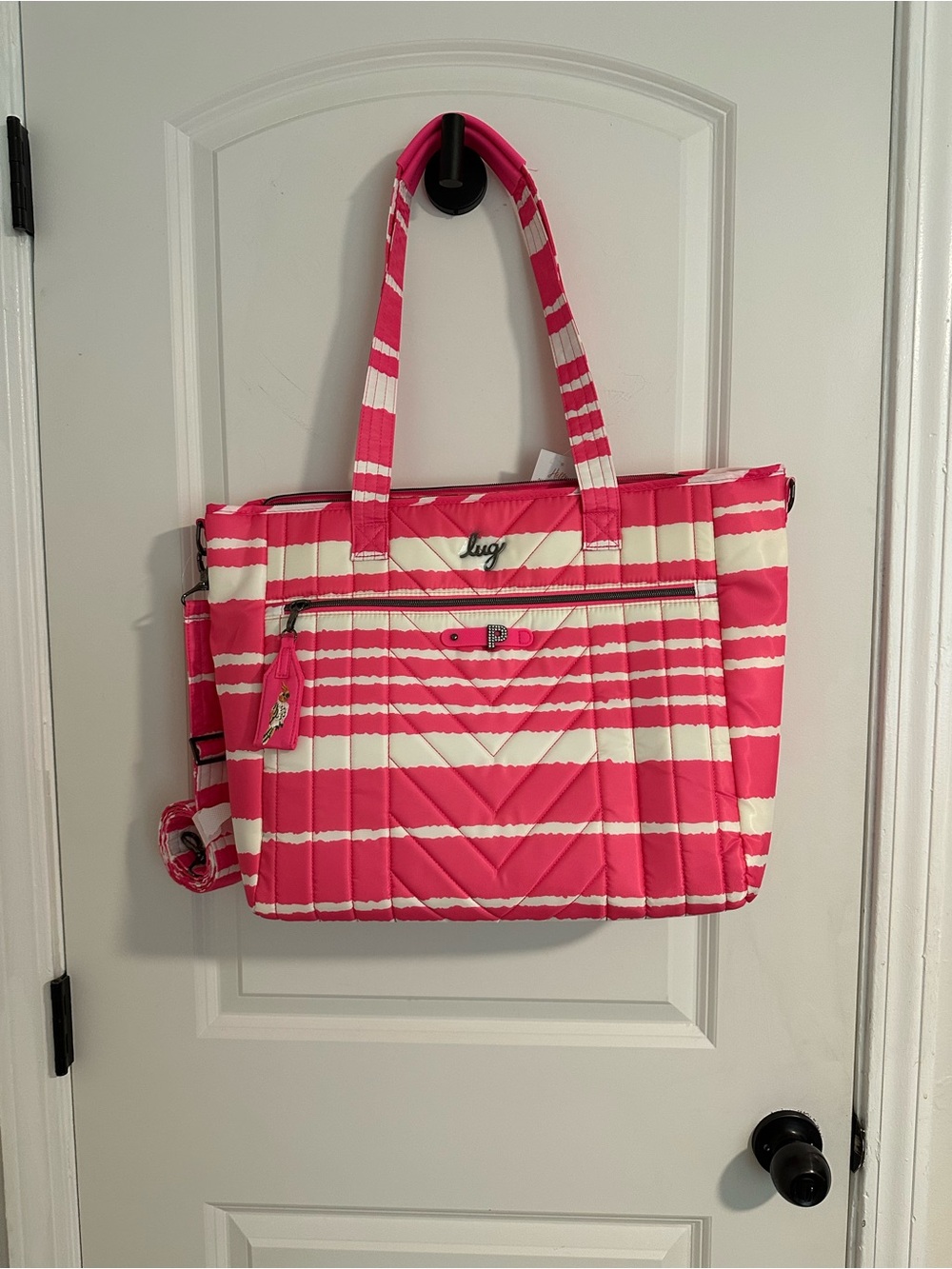 NWT lug paddle magenta stripe Quilted Tote Bag